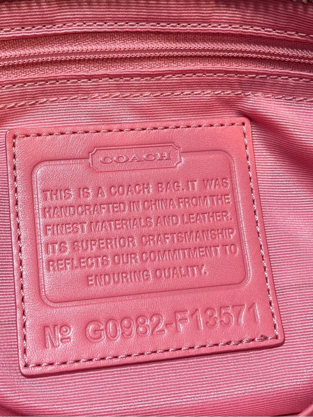 Coach Beige brown Signature Canvas Shoulder Tote with Coral pink Patent Trim